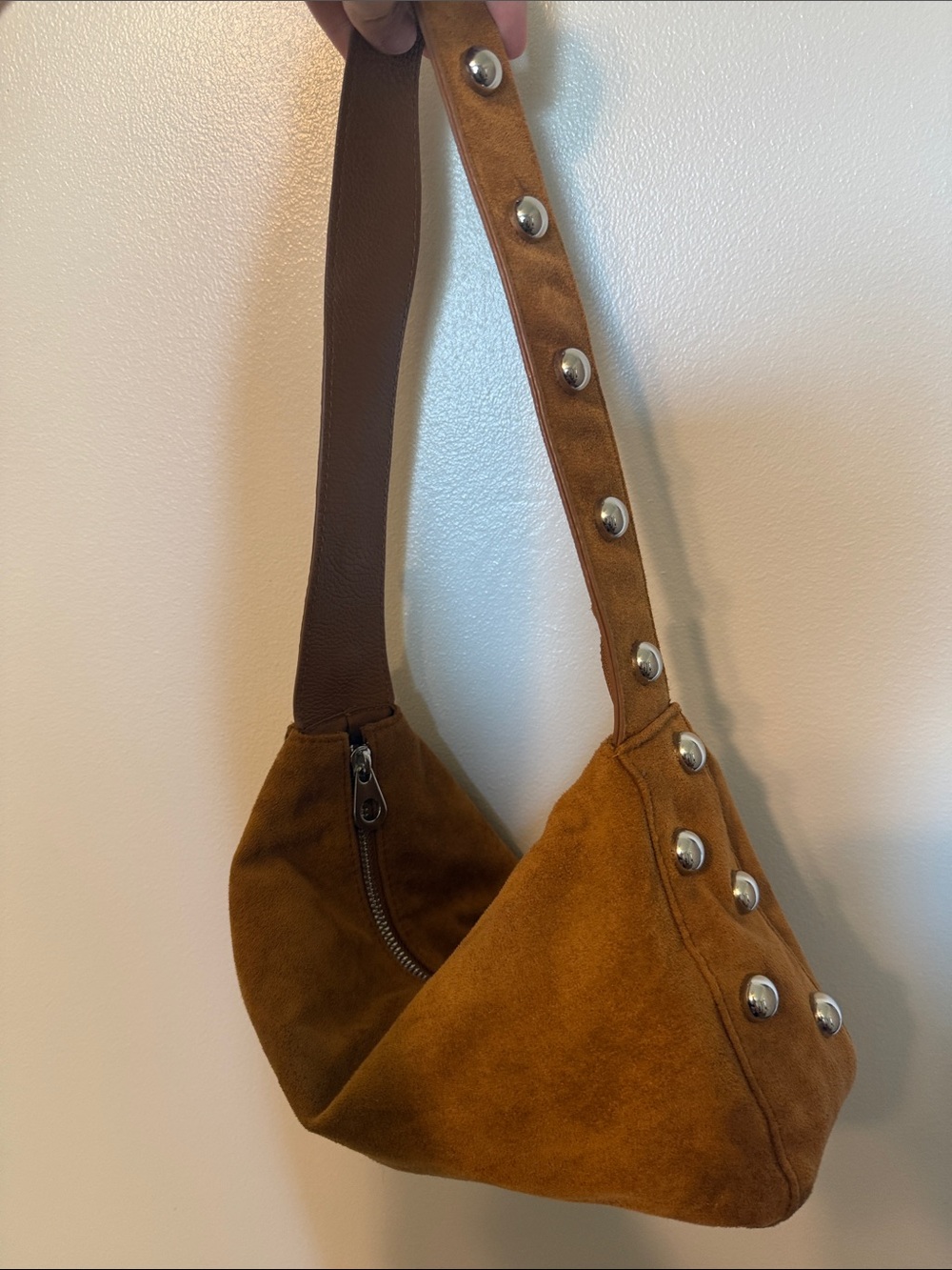 Target Brown Suede Shoulder Bag with Silver Studs